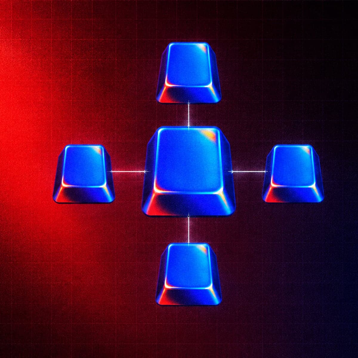 Four blue keycaps wired to a larger one in the centre: a recipe.